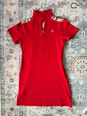 Burberry Red Polo Dress with Check Trim